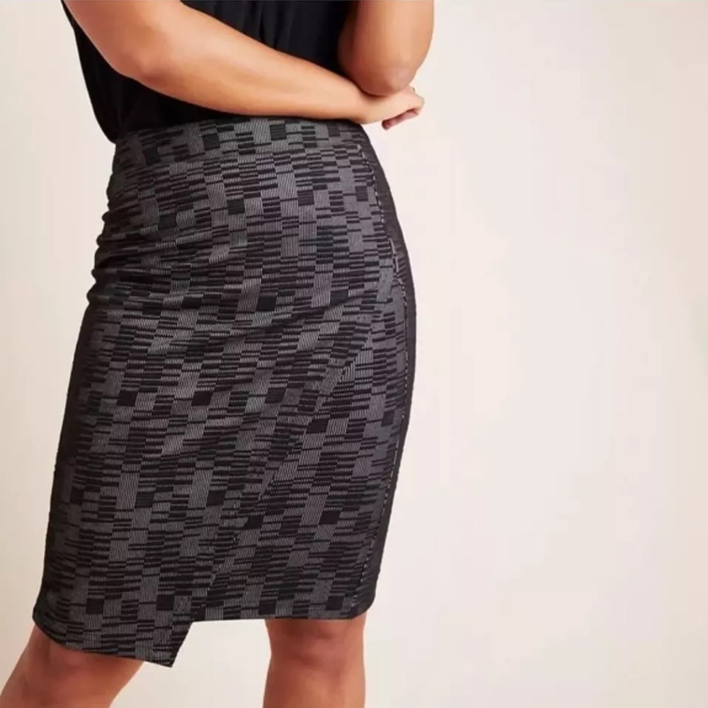 Anthropologie Maeve Bobbie Faux Wrap Pencil Skirt Black Gray Size Medium M